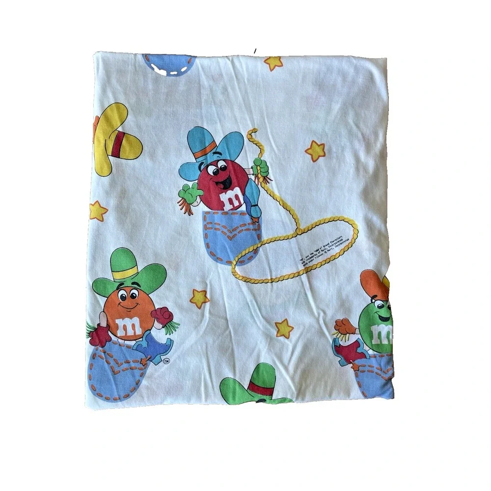 Vintage M&M Candy Mars Cannon Western Cowboy Twin Fitted Bed Sheet
